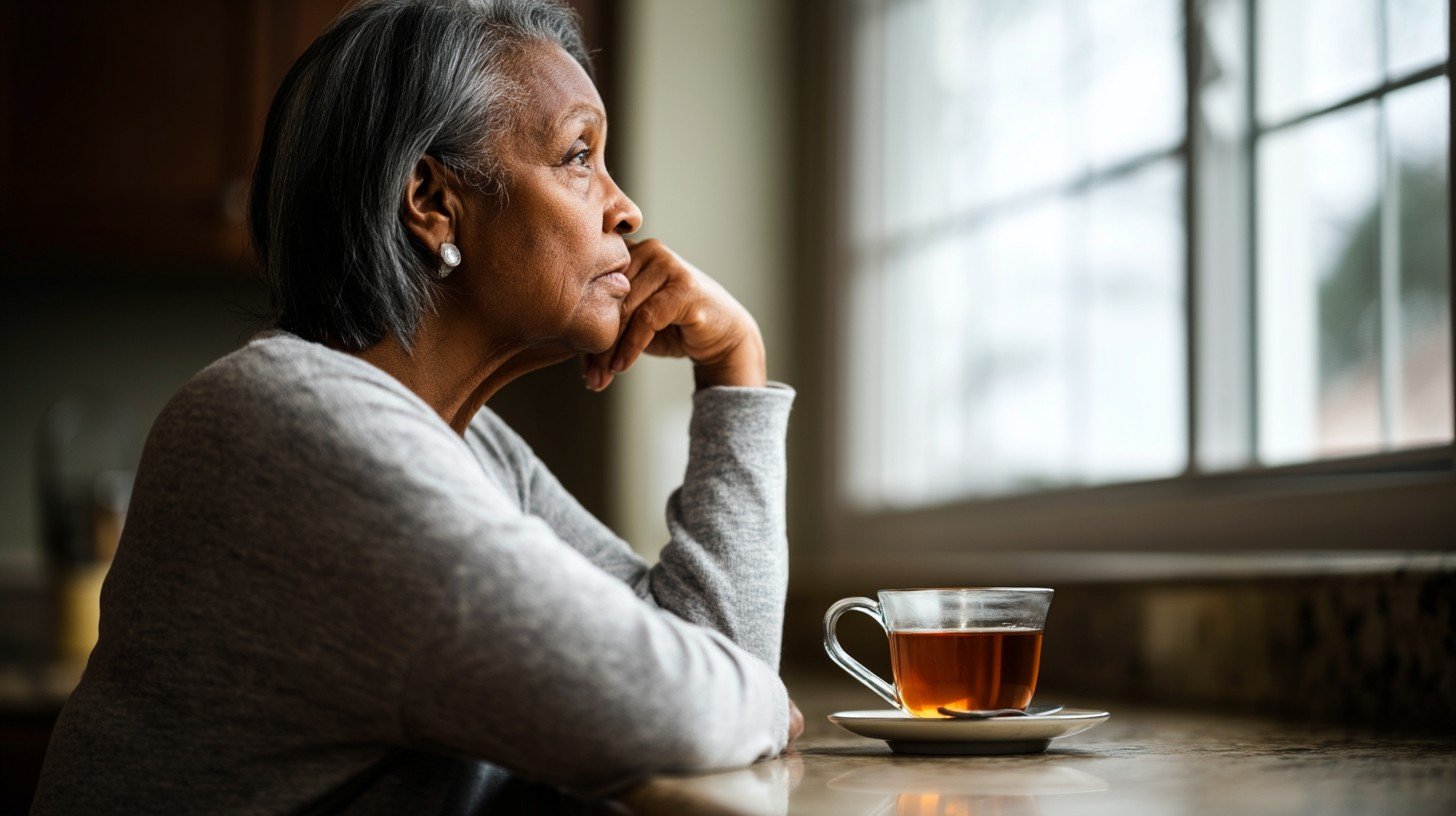Emotional Side of Chronic Knee Pain: woman sitting kitchen table morning light