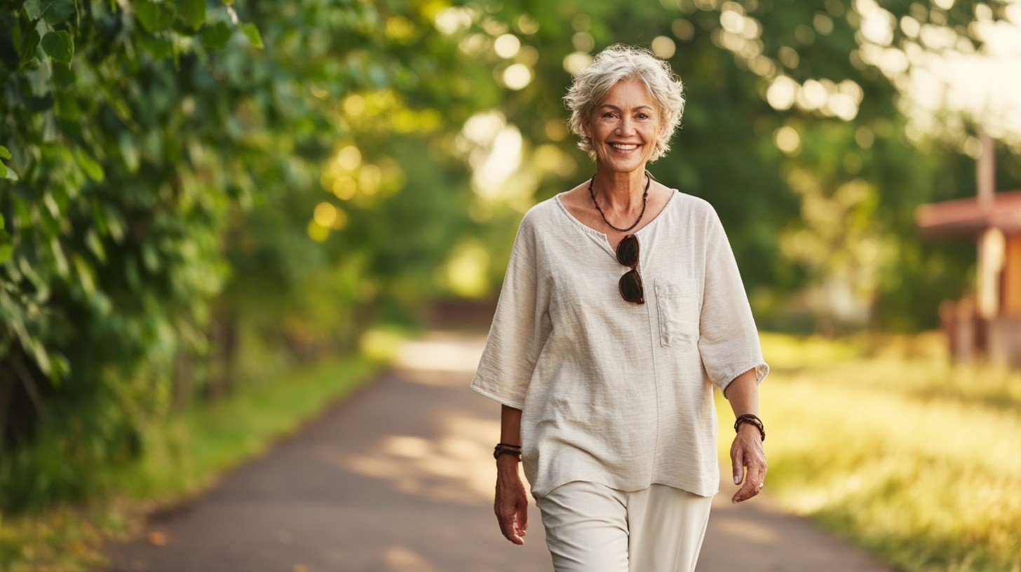 whole person approach knee pain woman walking suburban path