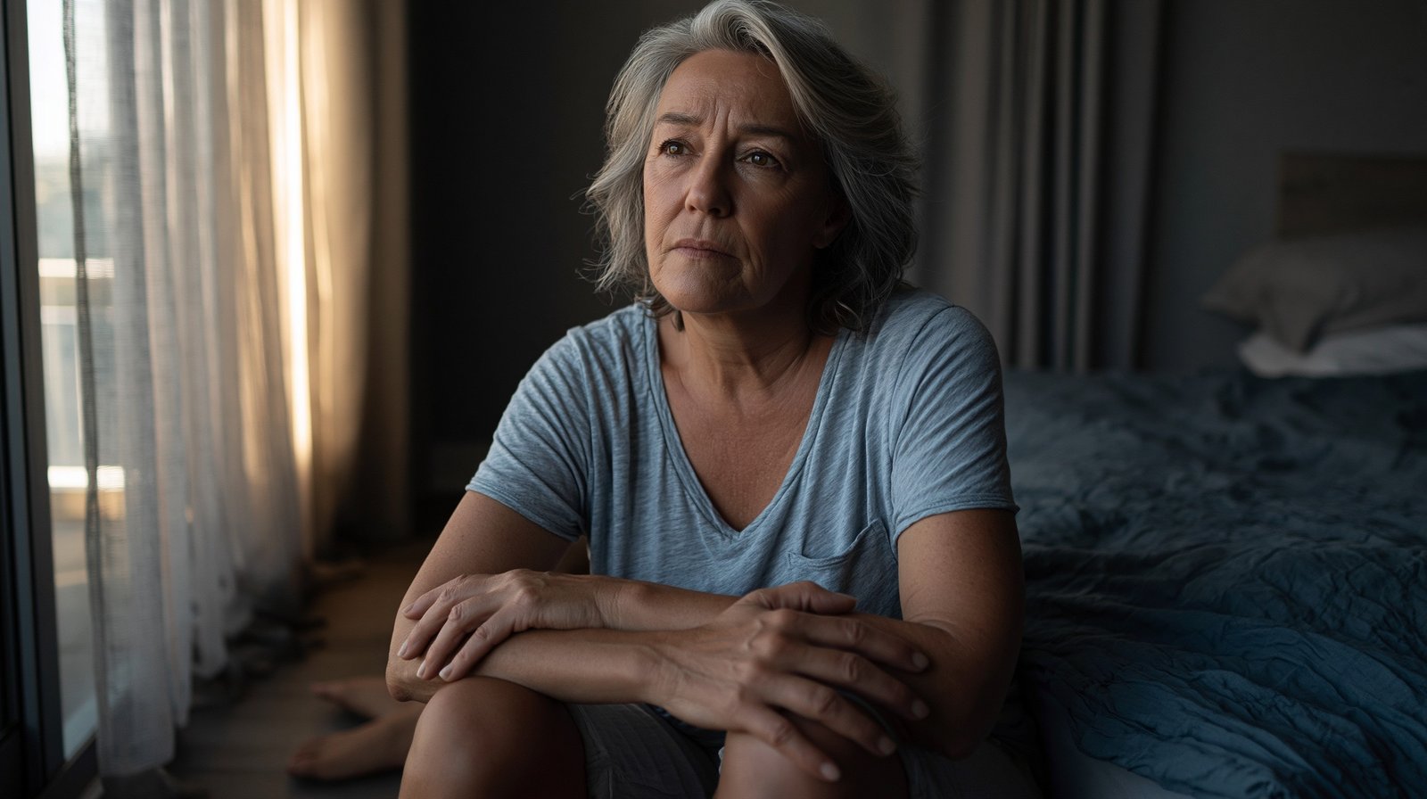 morning knee stiffness causes and relief woman sitting bed edge morning light