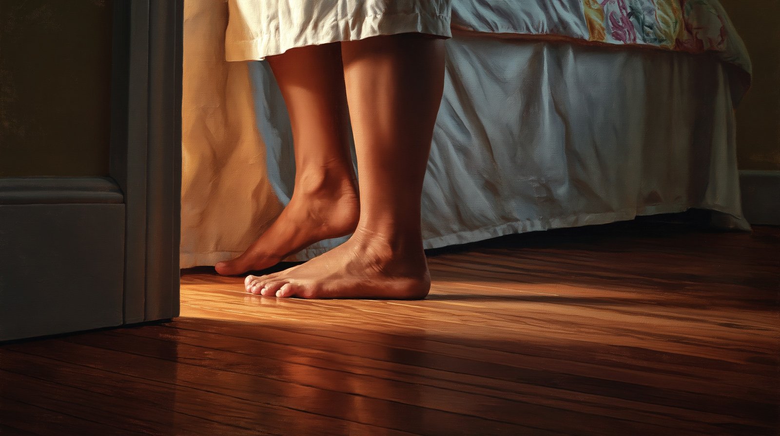 why are knees stiff in the morning bare feet stepping onto floor