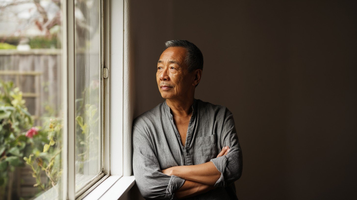 how chronic pain affects mood man looking out window afternoon light