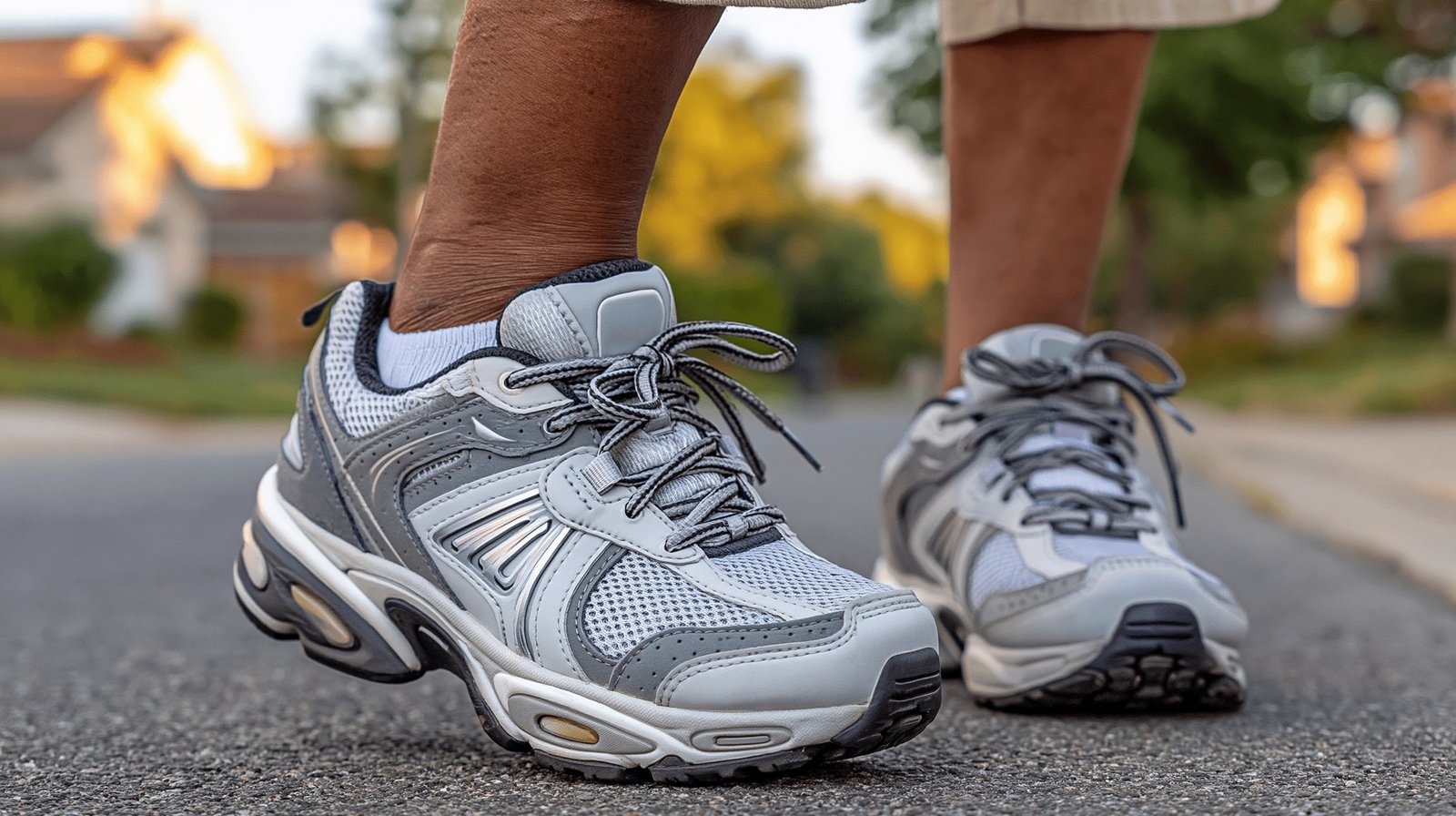 does walking help knee arthritis close up walking sneakers suburban path