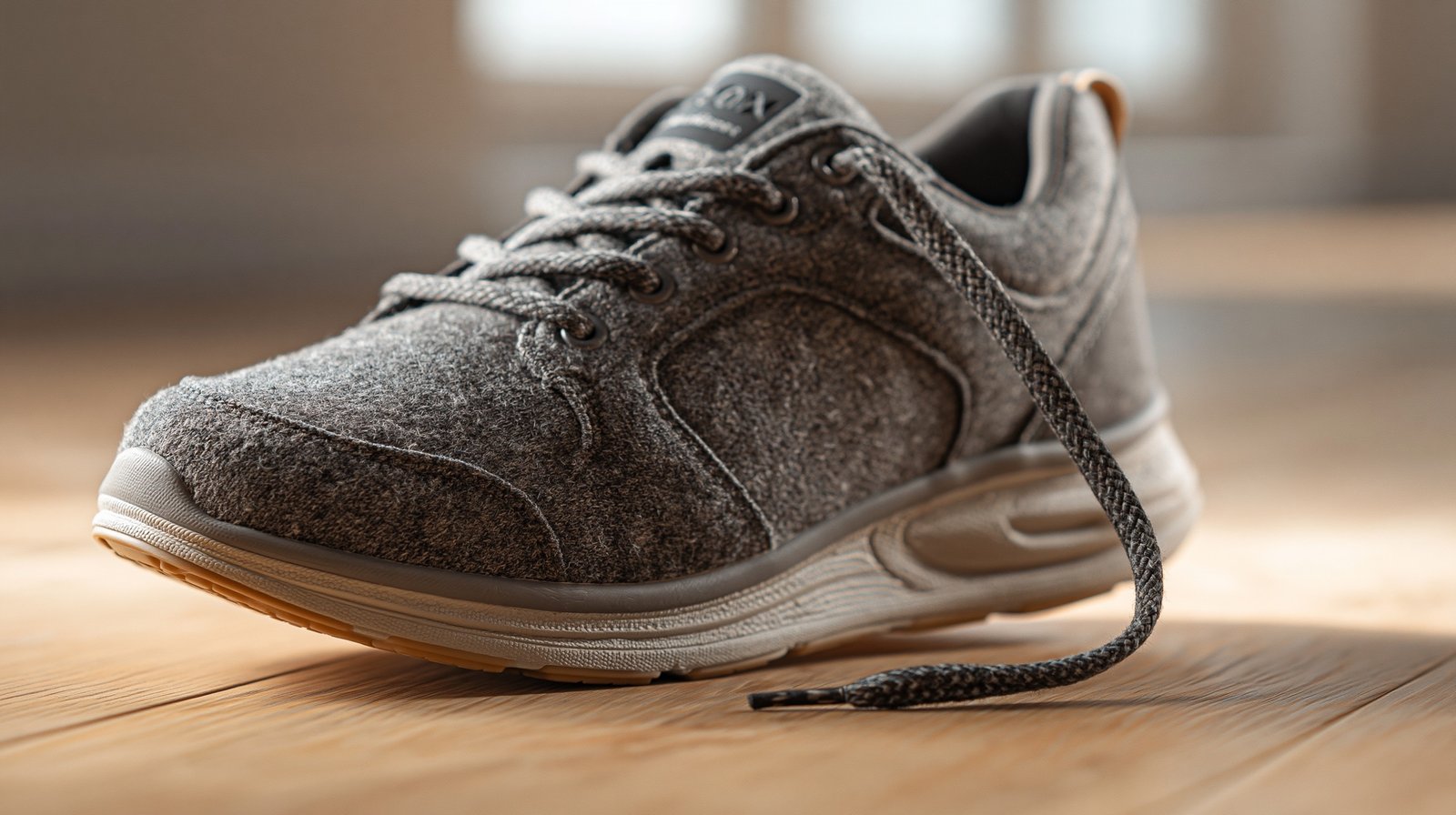 Close-up of a modern walking shoe showing midsole cushioning, illustrating shoe construction features discussed in the article.