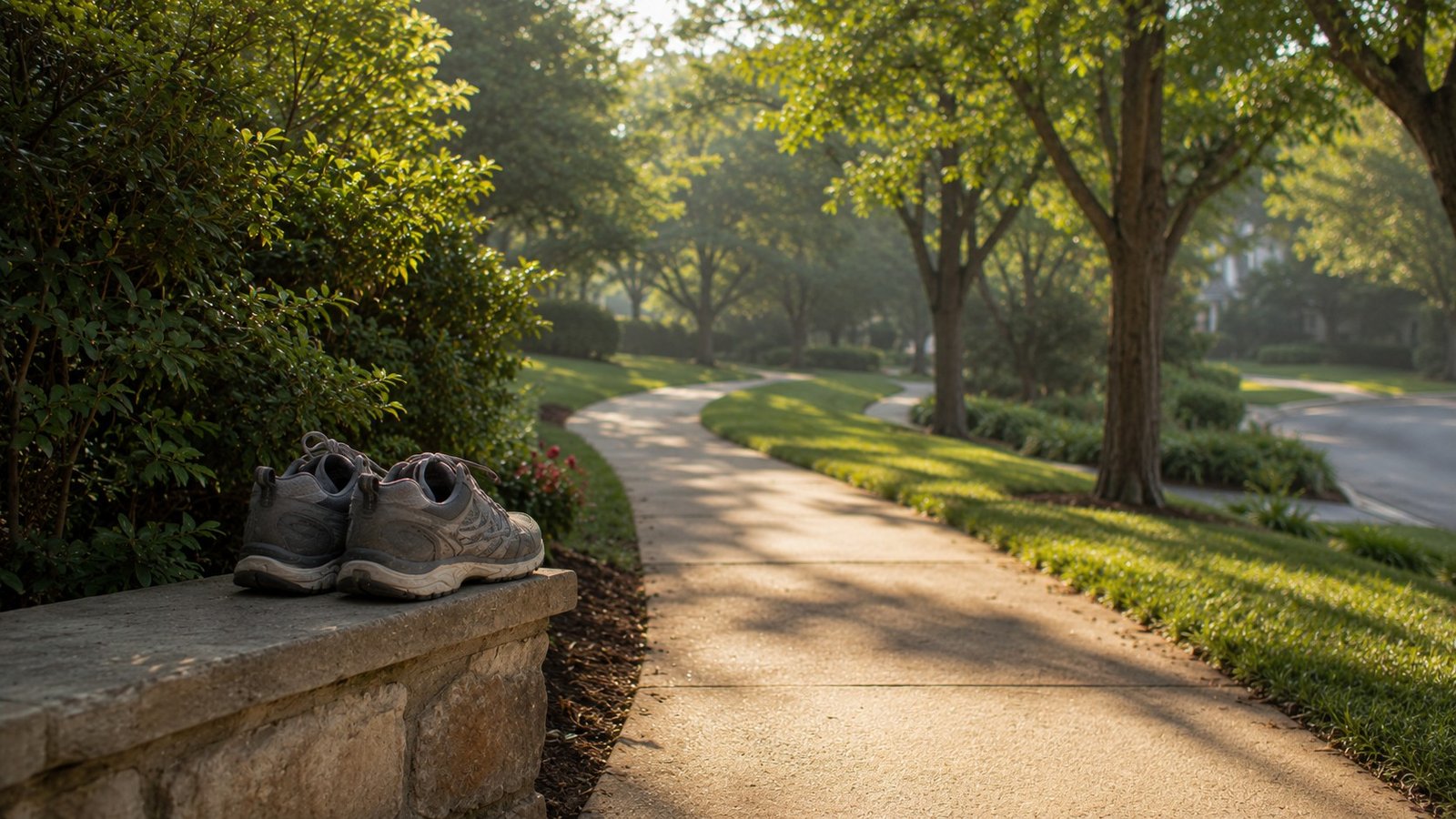 A gentle walking path showing how to keep moving with knee pain over 55 through steady movement