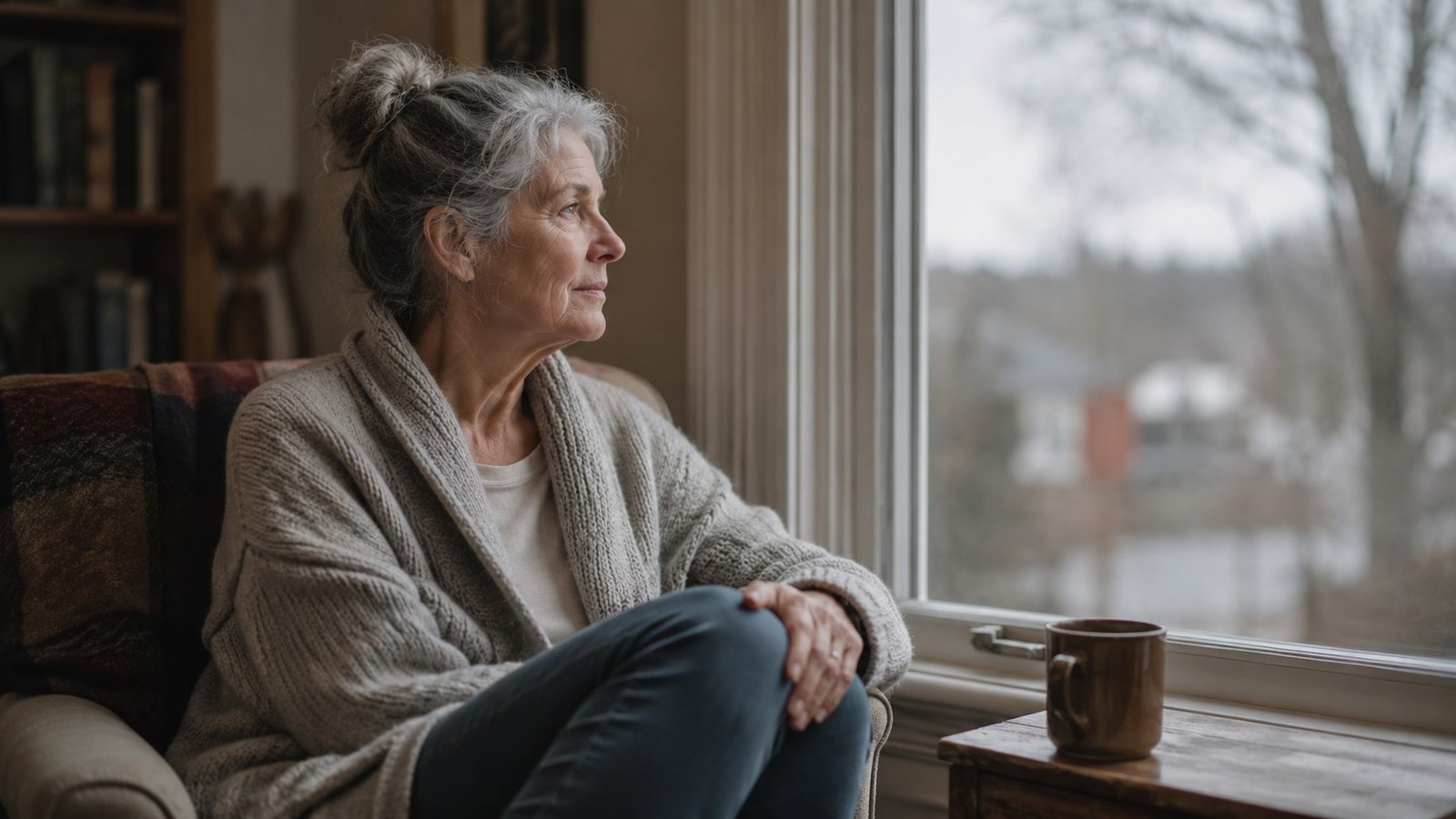 Woman over 55 watching cold weather, wondering about knee pain cold weather exercise tips that work