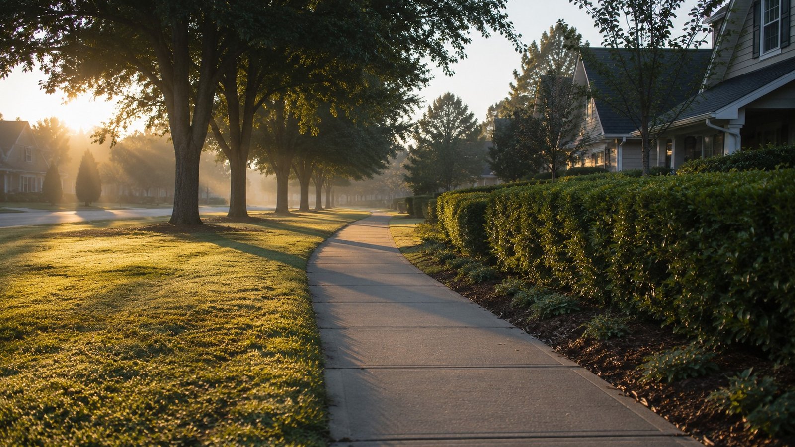 A quiet morning walking path representing staying with a walking program for knee arthritis over 55